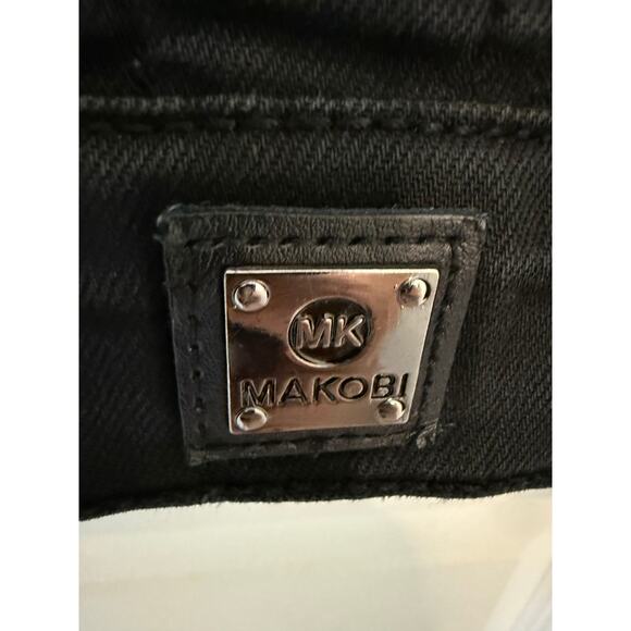 Makobi Premium Denim Jacket 2X Black Bulldog Patch Distressed Button-Up - Picture 7 of 11